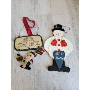 Vintage Santa stop here snowman Let It Snow set hanging wall decor‎
